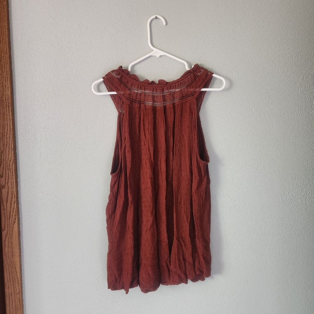 Maurices Brown and Orange Smocked Sleeveless Blouse - Picture 5 of 7